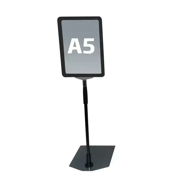 Display skilteramme A5 høj sort med fod 30-60 cm