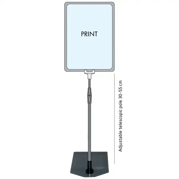 Display skilteramme A5 høj sort med fod 30-60 cm