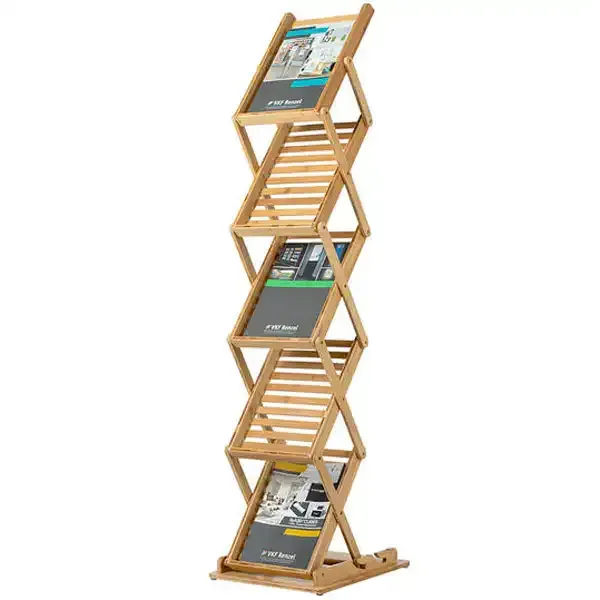 Display Fold-Up brochurestander 5xA4 træ skrå fag