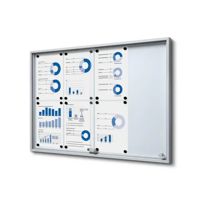 Display opslagsskab slim 8xA4 skydedøre sølv låsbar
