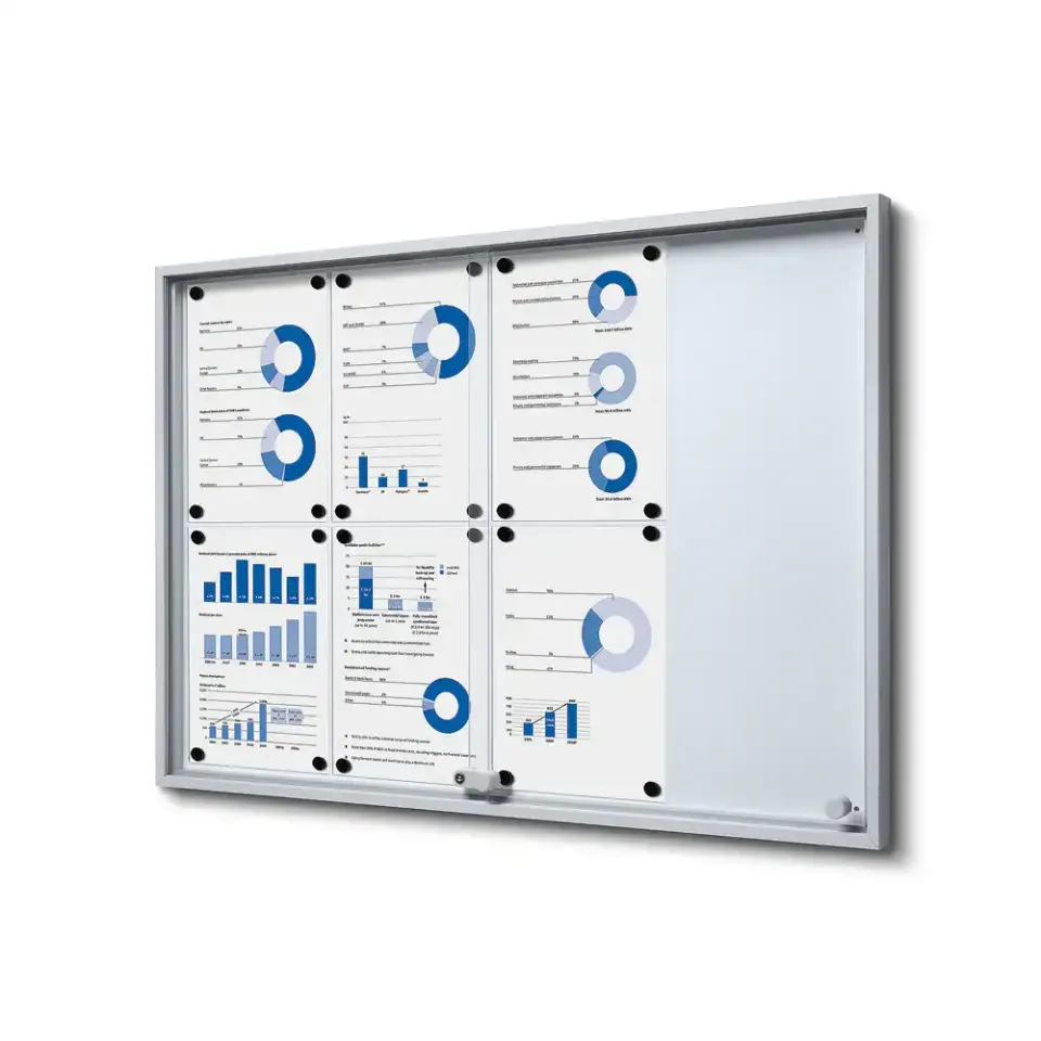 Display opslagsskab slim 8xA4 skydedøre sølv låsbar