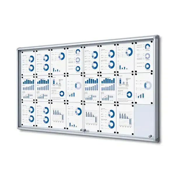 Display opslagsskab 24xA4 glas skydedøre magnettavle