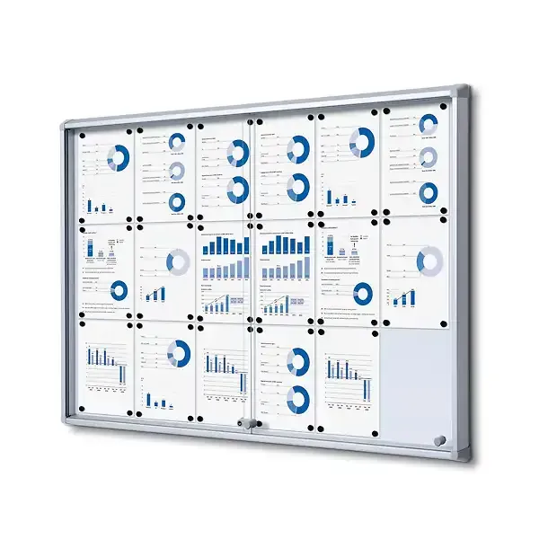 Display opslagsskab 18xA4 glasskydedøre magnettavle aflåselig