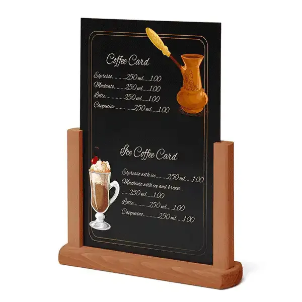 Display Menutavle A4 kridttavle teak dobbeltsidet