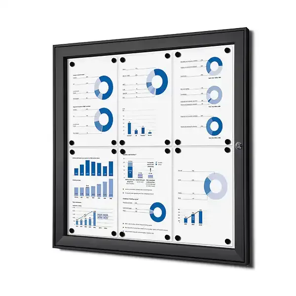 Display opslagsskab sort 6xA4 magnettavle låsbar