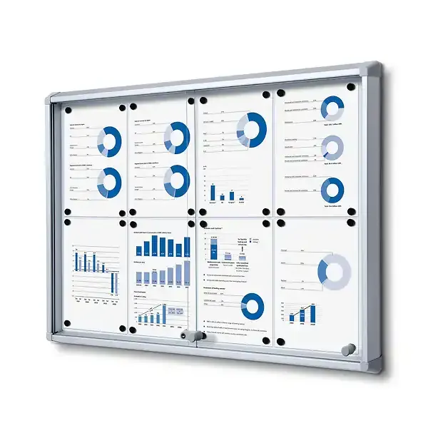 Display opslagsskab 8xA4 glasskydedøre magnettavle indendørs