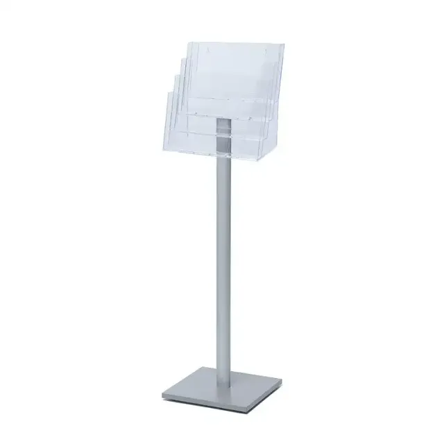 Display Multiformat Brochurestander 4xA4 gulvmodel sølv