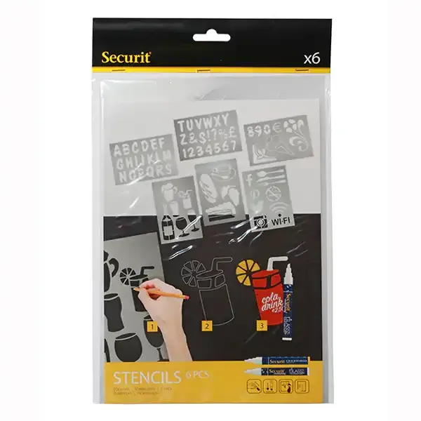Display SECSTN-5 stencils 5 stk til kridtmarkers genanvendelige