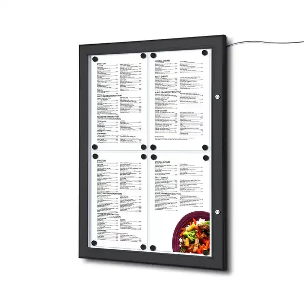 Display menu opslagsskab LED 4xA4 sort 50,5x67,9 cm