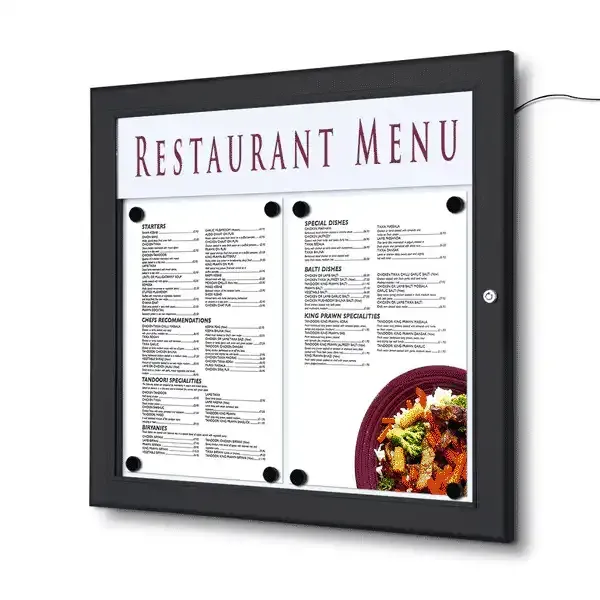 Display menuskab LED 2xA4 sort logotop udendørs