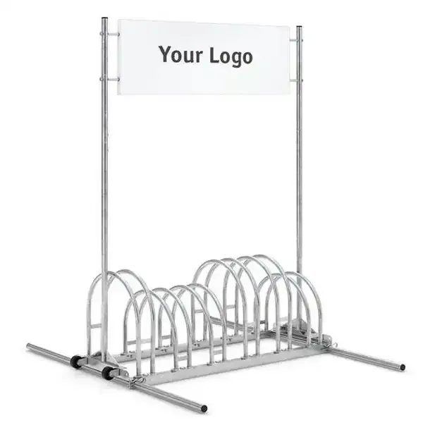 Display 6 cykelstativ galvaniseret med logotop 105cm
