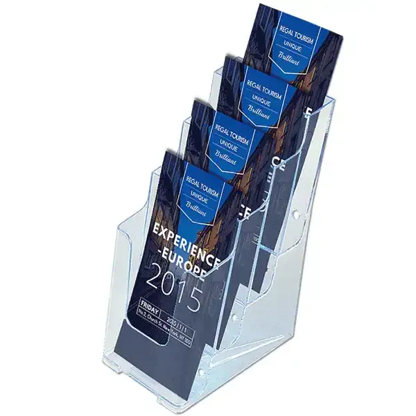 Display M65 brochureholder bord 4 rum akryl A6