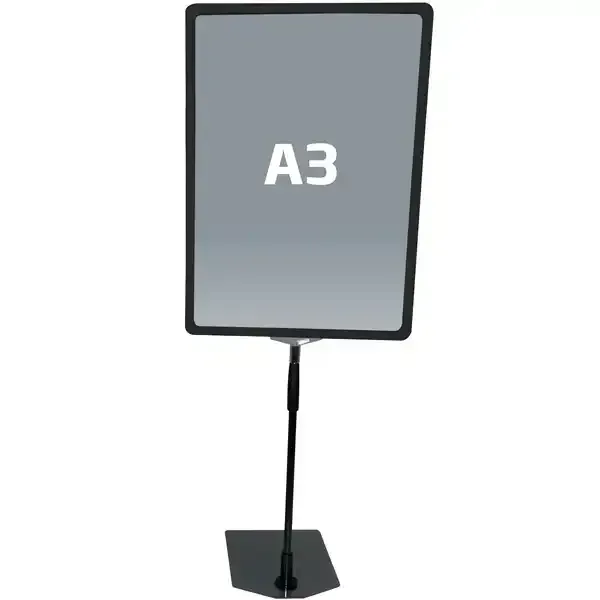 Display skilteramme sort A3 med fod og teleskop 30-60
