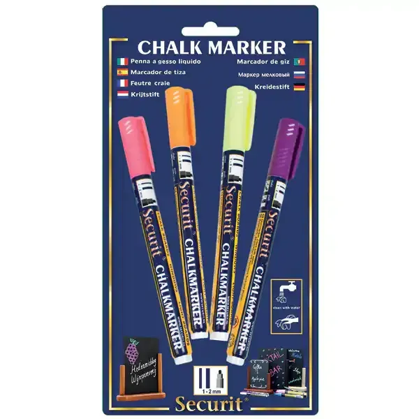 Securit kridtmarker penne 2 mm pangfarvet 4 stk