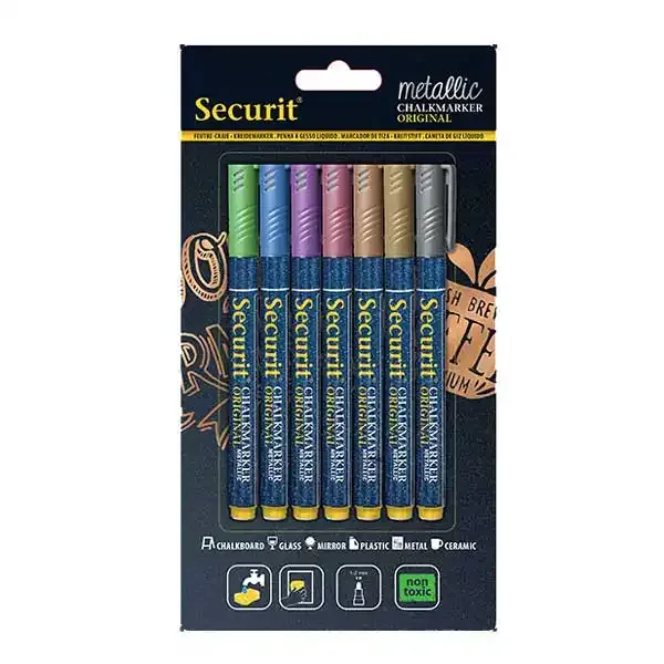Securit kridtmarker metallic 2 mm 7 stk glastavle
