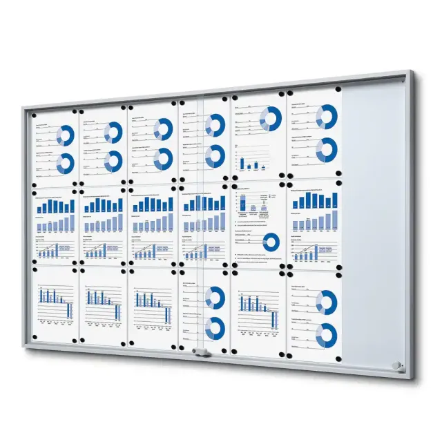 Display opslagsskab slim 21xA4 sølv skydedøre
