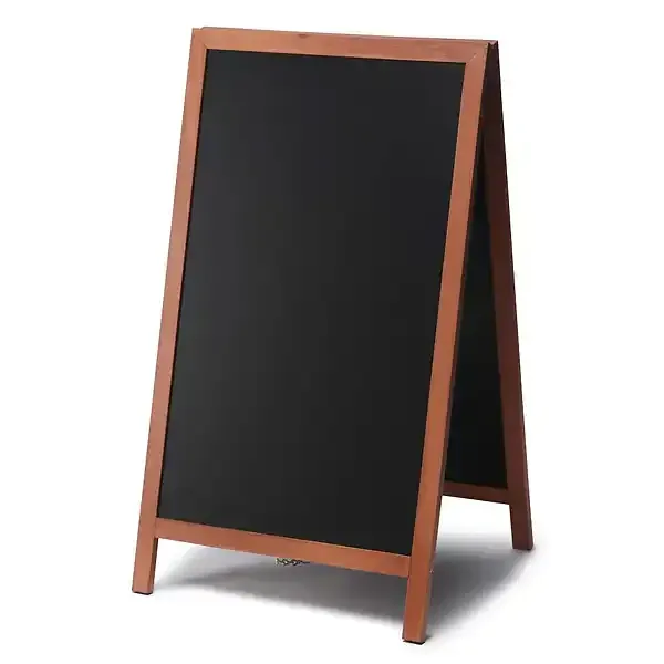 Display A-skilt teaktræ kridttavle 68x115 cm sort tavle