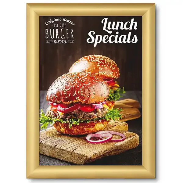 Display Snapramme 25 mm A4 skilt guld antirefleks