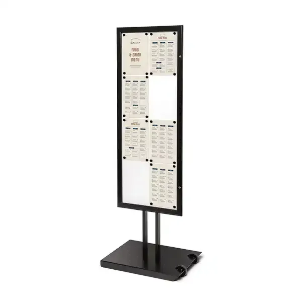 Display menu skiltestander 8xA4 sort 1-side med hjul