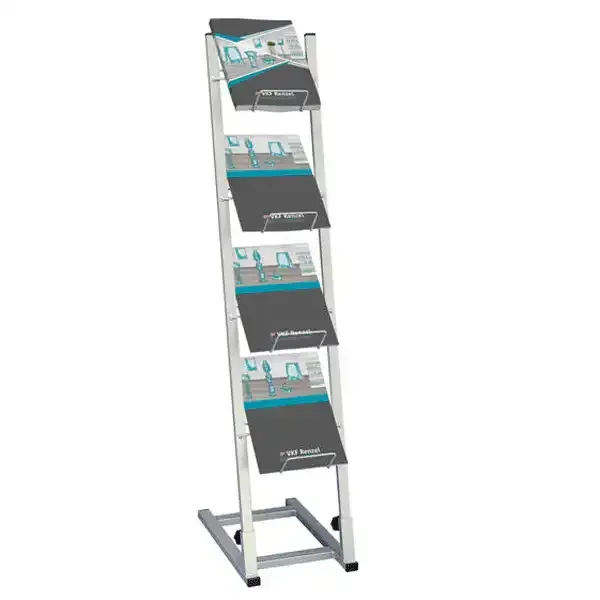 Display katalogstander 4xA4 metal med dybe hylder 60 mm