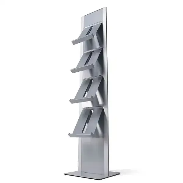 Display Totem brochureholder 4xA4 sølv metal
