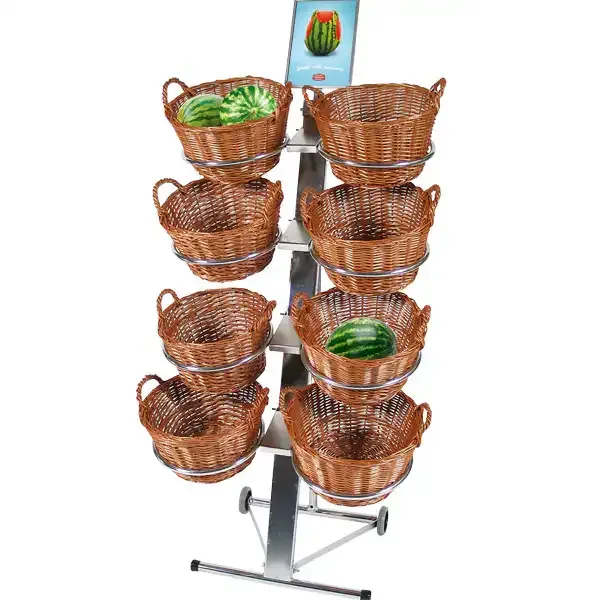 Display Gulvdisplay 8 fletkurve Ø34 cm på hjul sølv