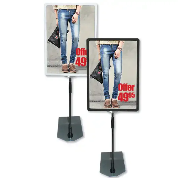 Display skilteramme A5 høj sort med fod 30-60 cm