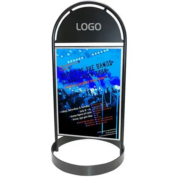 Display Gotic 50x70 gadeskilt rund metalfod