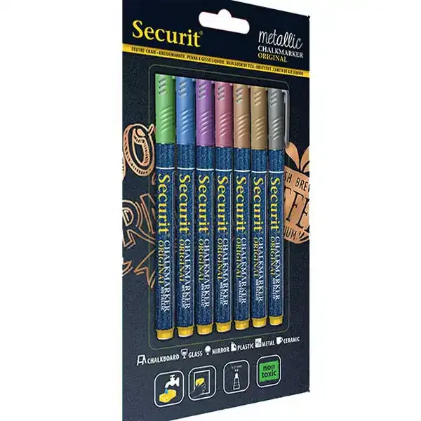 Securit kridtmarker metallic 2 mm 7 stk glastavle